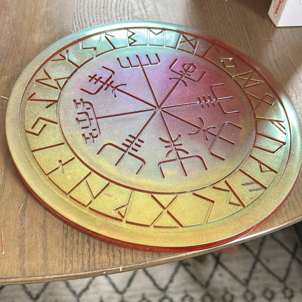 Norse rune charging plate/divination/crystal grid bronze/green